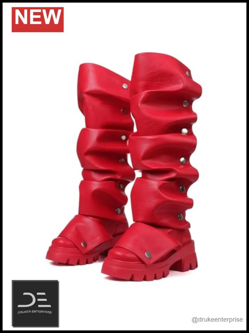 Fold Over Knee High Platform Boots Slouchy Ruched Stacked Heel Round Toe Pull